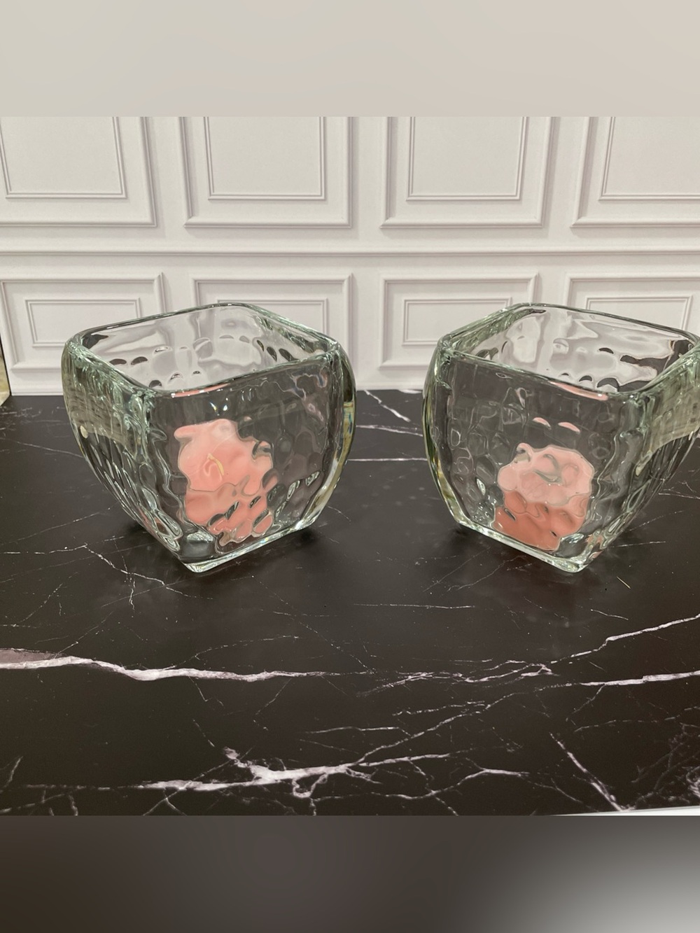 PartyLite Clear Textured Glass Votive Holders with Pink Accents - Pair